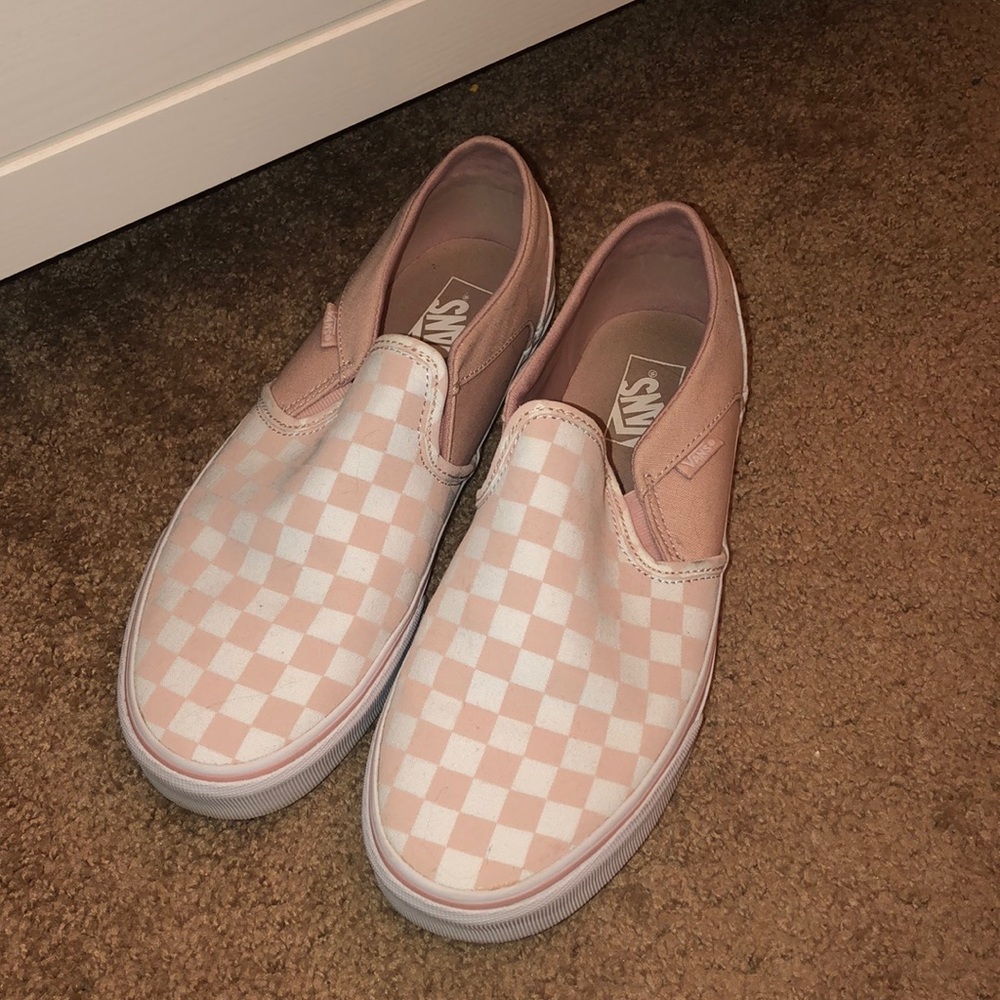 Women’s Pink Checkered Vans Asher Slip Ons 11